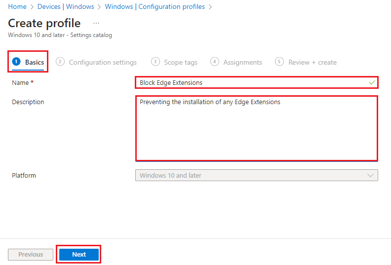 How to use intune to block edge extensions